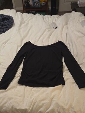 Electric Family Black Boat Neck Long Sleeve Top - Wide Neck